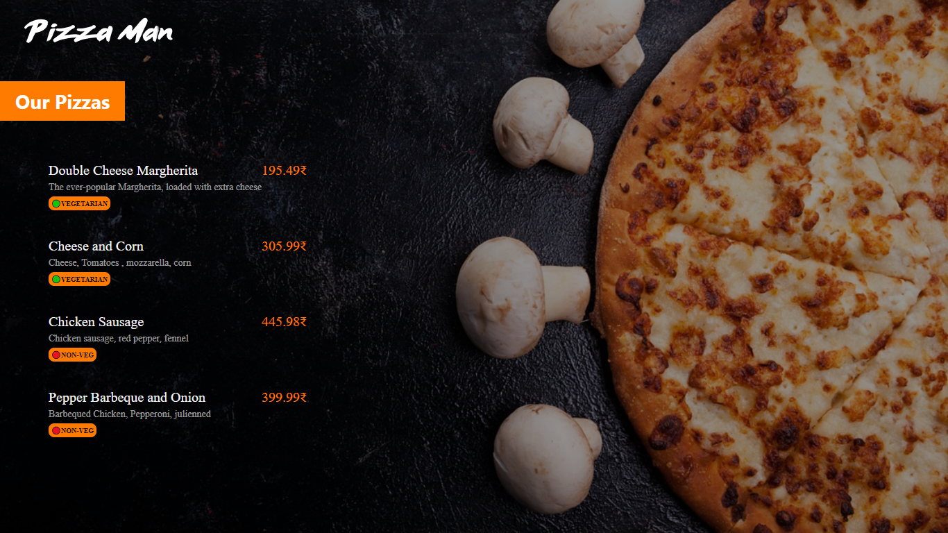 Pizza Man restaurant website screenshot